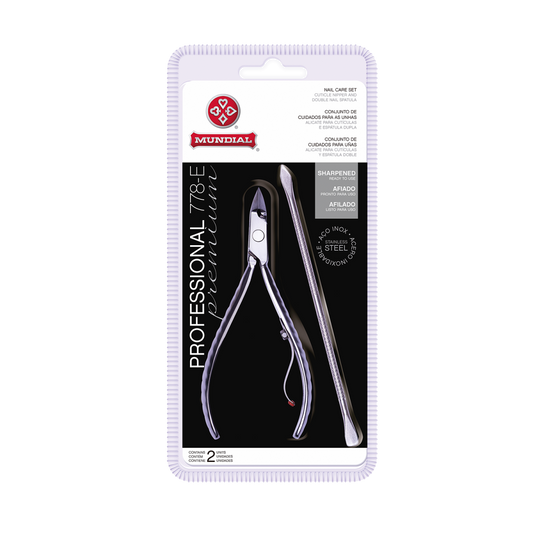 ALICATE CUTICULA 778-E COM ESPATULA DUPLA PROFESSIONAL PREMIUM INOX MUNDIAL