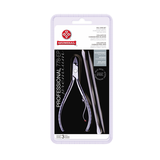 ALICATE CUTICULA 778-EP COM ESPATULA DUPLA E PALITO PROFESSIONAL PREMIUM INOX MUNDIAL