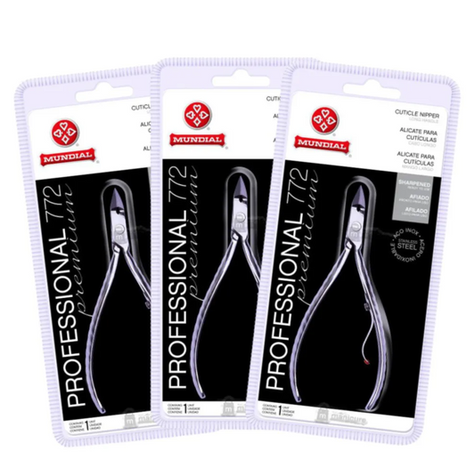 KIT 3 ALICATES DE CUTICULA 772 PRO PREMIUM INOX MUNDIAL